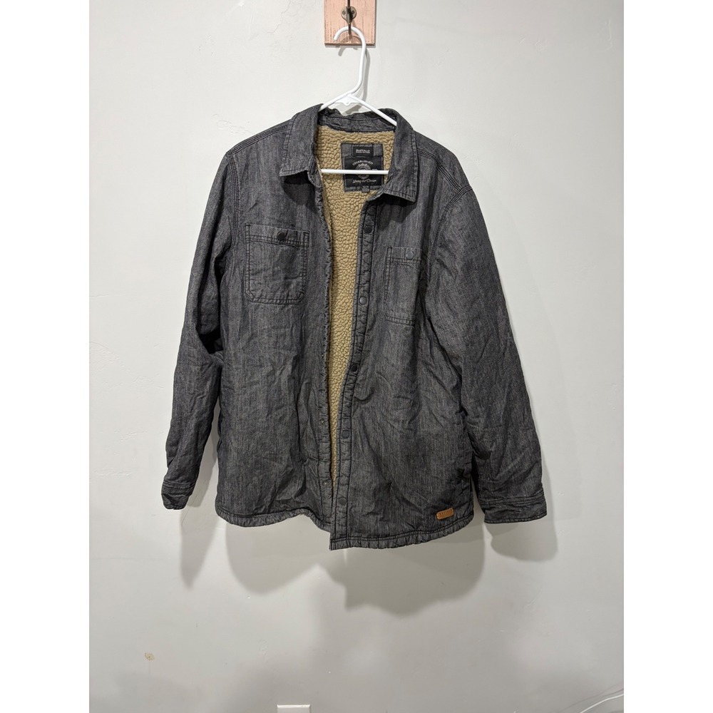 Buffalo David Bitton Mens XL Sherpa Lined Shirt Jacket Charcoal Gray Snap Front